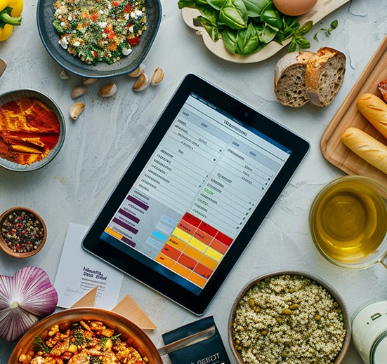 Nutrition-focused meal planning sheet in tablet including green vegetables for balanced diabetic-friendly meals
