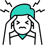 Head outline with blood sugar icon illustrating headache connection