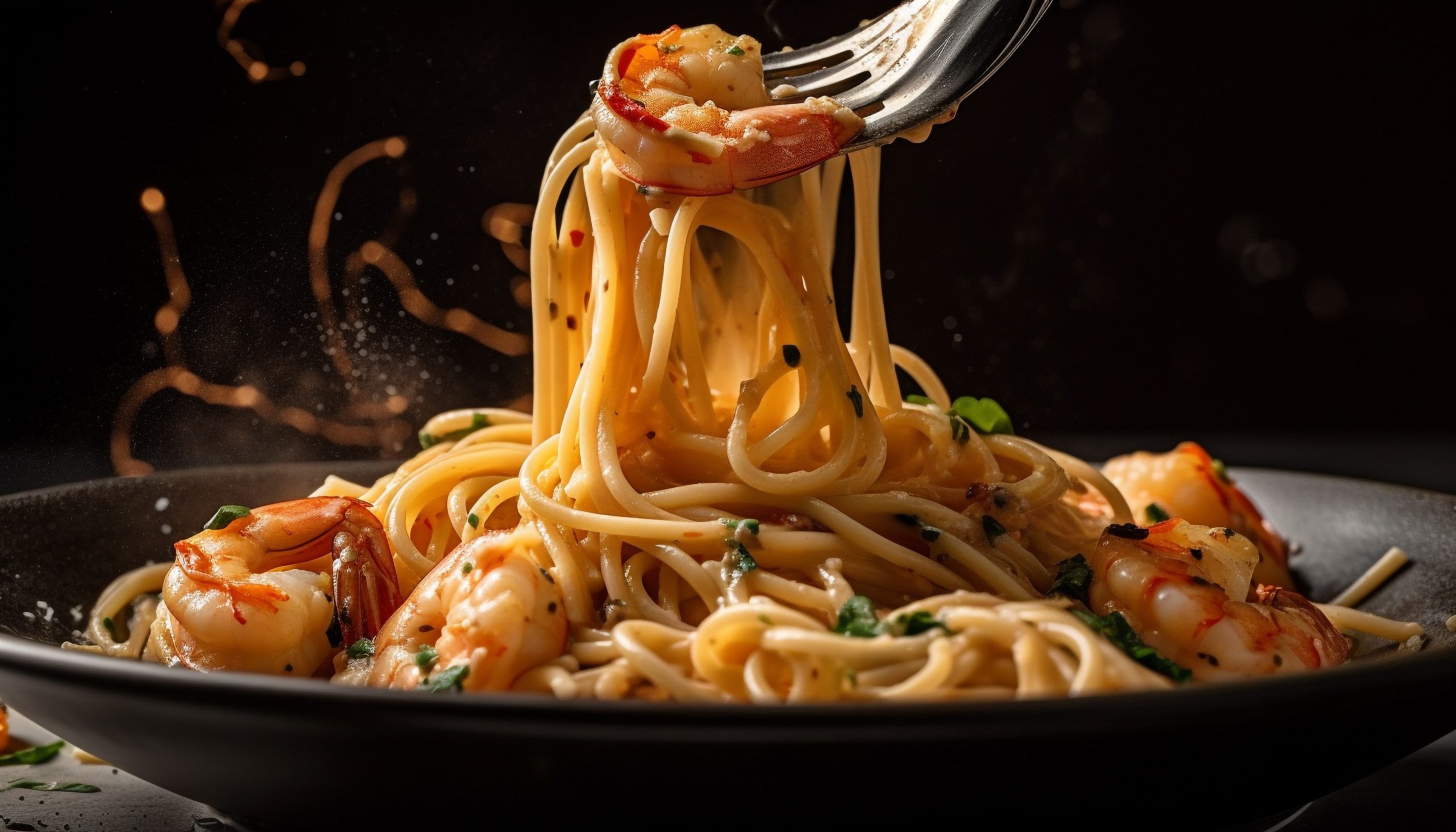 A fork holding pasta topped with shrimp, illustrating the guide on whether diabetics can eat pasta and low-glycemic alternatives.